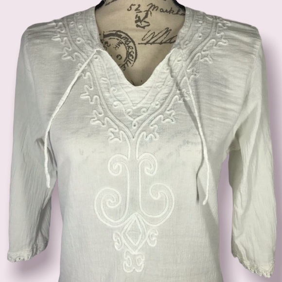 La Cotonniere, Embroidered Peasant Blouse, Size Medium - Picture 3 of 15